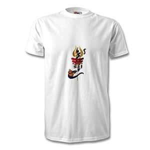 Holy Krishna- Divya Mantra Lord Shiva Trishul with Damru Print T-Shirt Free Size White