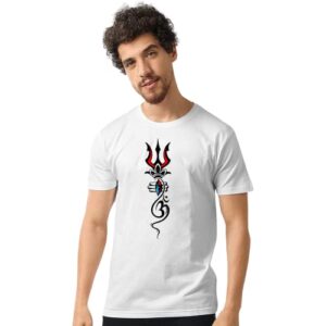 Trisul Mahadev Shiva Printed T-Shirt for Boy’s & Men’s | Half Sleeve White Dry Fit/Dot Knit