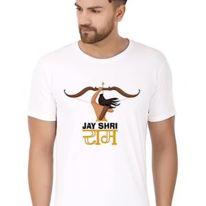 Men’s Casual Stylish Jay Shri Ram Graphic Printed T-Shirt with Round Nack and Half Sleeves