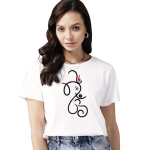 Ganesh Ji Printed Women’s Cotton T-Shirt, Round Neck, Half Sleeve Ganesh Chaturti