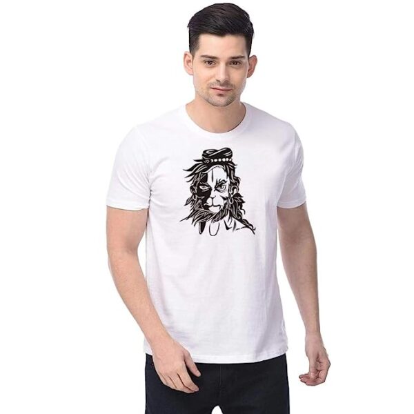 Cotton Men's Bajrang Bali Hanuman Ji Printed Half Sleeves Tshirts Regular Fit