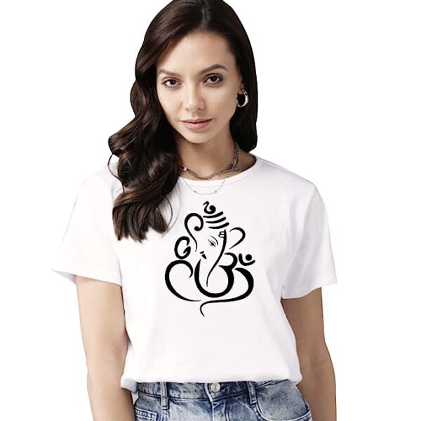 Ganesh Ji Printed Women's Cotton T-Shirt, Round Neck, Half Sleeve Ganesh Chaturti T-Shirt