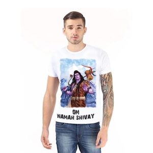 Vimanika Comics Om Namah Shivay Tshirt Mytho Apparels Graphic Print Men Round Neck White T-Shirt Pack of 1 Pcs