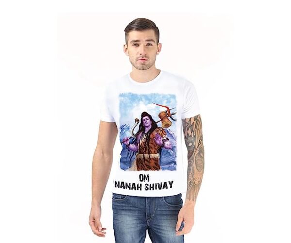 Vimanika Comics Om Namah Shivay Tshirt Mytho Apparels Graphic Print Men Round Neck White T-Shirt Pack of 1 Pcs