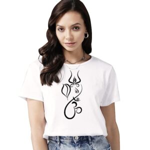 Ganesh Ji Printed Women’s Cotton T-Shirt, Round Neck, Half Sleeve Ganesh Chaturti T-Shirt