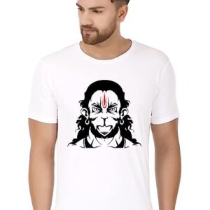 Rudra Hanuman Sketch Best T Shirt for Men White | 100% Soft Cotton Trendy | Half Sleeve Gym and Yoga Wear Devotional Tshirt | Best Gifts Tees