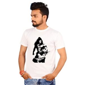 Lord Shiva Graphic Printed Regular Fit Half Sleeves Crew Neck White Tshirt