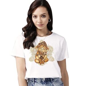 Ganesh Ji Printed Women’s Cotton T-Shirt, Round Neck, Half Sleeve Ganesh Chaturti T-Shirt