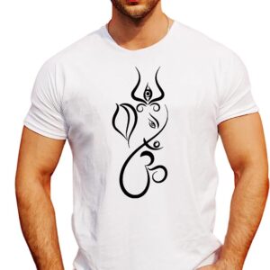 Whisteling Ganesh Ji Printed Men Cotton T-Shirt, Round Neck, Half Sleeve Ganesh Chaturti T-Shirt