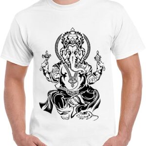 Men’s Round Neck Cotton Half Sleeved T-Shirt with Printed Graphics – Kalamkari Ganesh