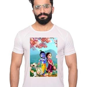 Men’s & Women’s Round Neck Half Sleeve Krishna with Radha Graphic Printed White T-Shirt