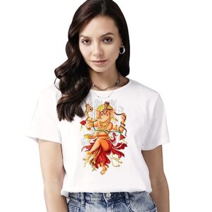 Ganesh Ji Printed Women’s Cotton T-Shirt, Round Neck, Half Sleeve Ganesh Chaturti