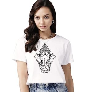 Printed Women’s Cotton T-Shirt, Round Neck, Half Sleeve Ganesh Chaturti T-Shirt