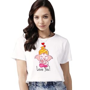 Ganesh Ji Printed Women’s Cotton T-Shirt, Round Neck, Half Sleeve Ganesh Chaturti