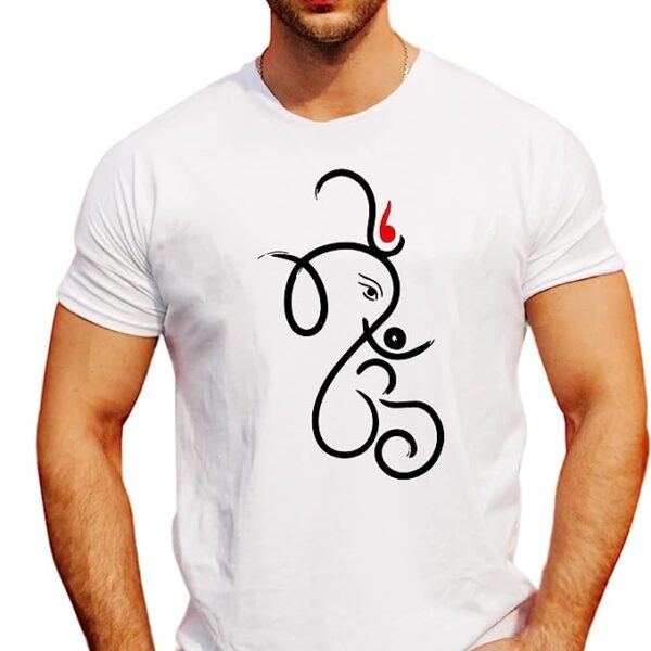 Ganesh Ji Printed Men Cotton T-Shirt, Round Neck, Half Sleeve Ganesh Chaturti