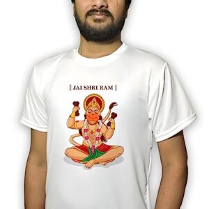 Customized White Hanuman Jayanti Polyester Round Neck T-Shirt