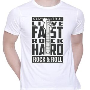 Graphic Printed T-Shirt for Unisex Stay True Live Fast Rock Hard Rock & Roll Tshirt | Casual Half Sleeve Round Neck T-Shirt