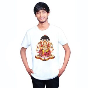 Millionminds White Men Mahadev Printed Half Sleeve T-Shirt Shiv Parvati Ganesh