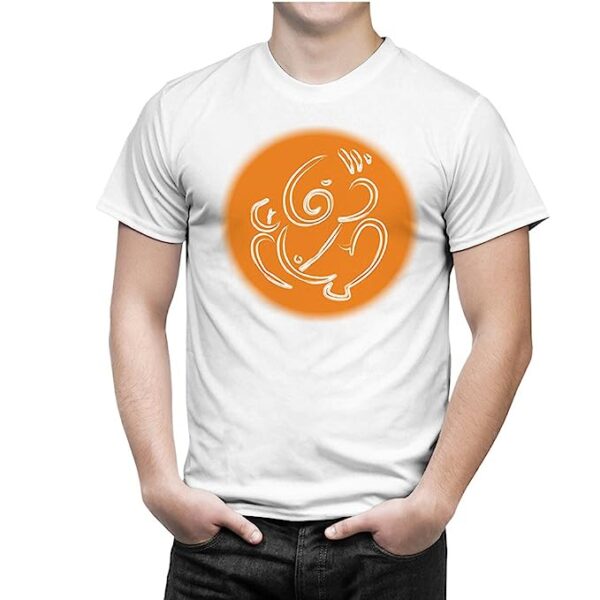 Ganesh Chaturthi Special (Ganesha on Orange Circle) Regular Wear T-Shirt