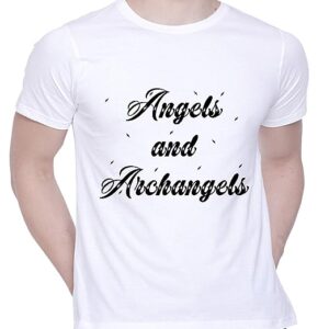 Graphic Printed T-Shirt for Unisex Artprint_Typography_AngelArchangels25 Tshirt Casual Half Sleeve Round Neck T-Shirt