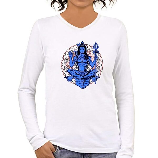 Graphic Printed Women Tshirt Lord Mahadev Design Cotton Printed V Neck Full Sleeves Multicolour T Shirt. Shiv, Shiva, Hindu God, Mahadev Tshirts