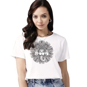 Ganesh Ji Printed Women’s Cotton T-Shirt, Round Neck, Half Sleeve Ganesh Chaturti