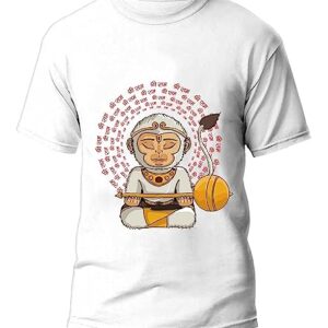 Hanuman Portrait with Shree ram Mantra Printed Round Neck t Shirt