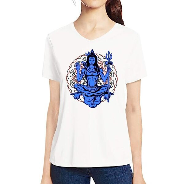 Graphic Printed Women Tshirt Lord Mahadev Design Cotton Printed V Neck Half Sleeves Multicolour T Shirt. Shiv, Shiva, Hindu God, Mahadev Tshirts