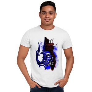 Comfortable & Light Weight Shiva Artwork Round Neck Half Sleeve Premium Cotton Unisex T-Shirt Color White