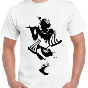 Curvy Krishna Art Printed T Shirts for Men and Women | Trendy Krishna Bnasuri T Shirt | Gents Stylish Best Gifts Tees White Casual (Yellow, Neon Green, White, Orenge)