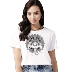 Printed Women’s Cotton T-Shirt, Round Neck, Half Sleeve Ganesh Chaturti T-Shirt