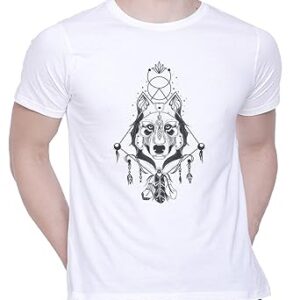 Graphic Printed T-Shirt for Unisex Wolf-Head-Geometric-Sketch Tshirt | Casual Half Sleeve Round Neck T-Shirt