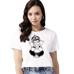 Ganesh Ji Printed Women’s Cotton T-Shirt, Round Neck, Half Sleeve Ganesh Chaturti