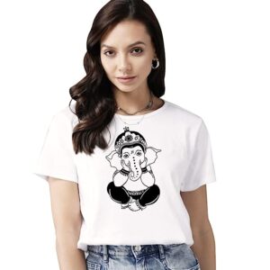 Ganesh Ji Printed Women’s Cotton T-Shirt, Round Neck, Half Sleeve Ganesh Chaturti T-Shirt