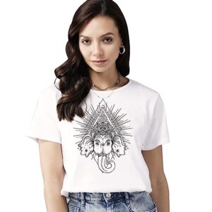 Printed Women’s Cotton T-Shirt, Round Neck, Half Sleeve Ganesh Chaturti T-Shirt