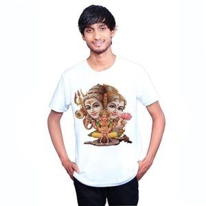 Shiv Parvati Ganesh Printed Half Sleeve, Round Neck T Shirt for Men, Women, Girls, Boys | Oversized Men’s, Women’s White T Shirt