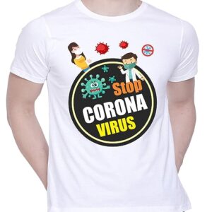 Graphic Printed T-Shirt for Unisex Stop Corona Virus Tshirt Casual Half Sleeve Round Neck T-Shirt