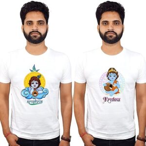 Beautiful Little Krishna Print Tshirt | White !00% Cotton |Devotional Tshirt |Stylish Tshirt Casual Half Sleeve Tshirts for Men