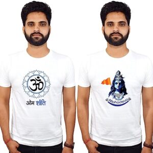 Mahadev and OM Shanti Text Printed Tshirt|White 100% Cotton Tshirt Casual Round Neck God Lover Half Sleeve Tshirts for Men