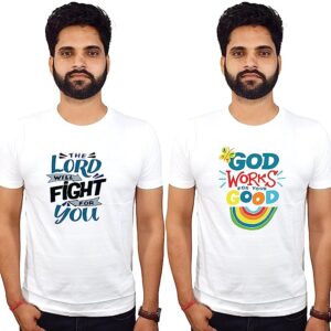 Men’s God Related Text Printed Tshirt | White 100% Cotton Tshirt Casual devotional Text Round Neck Half Sleeve Tshirts