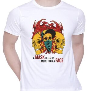 Graphic Printed T-Shirt for Unisex mask Tell us-White Tshirt | Casual Half Sleeve Round Neck T-Shirt