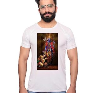 Round Neck Hanuman SAHIT Shree RAM JI Graphic Printed White T-Shirt