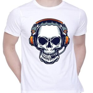 Graphic Printed T-Shirt for Unisex Skull with Music Tshirt Casual Half Sleeve Round Neck T-Shirt