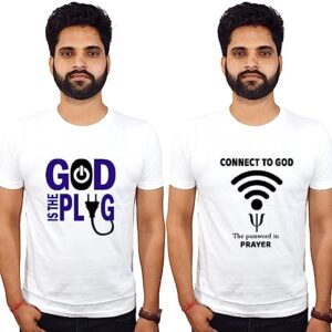 God Connection Related Text Printed Tshirt |White 100% Cotton| God Lover Tshirt Casual Half Sleeve Tshirts for Men