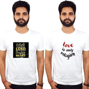 Love and Relgion Related Text Print Tshirt | White Cotton |Devotional Tshirt Round Neck Half Sleeve Tshirts for Men