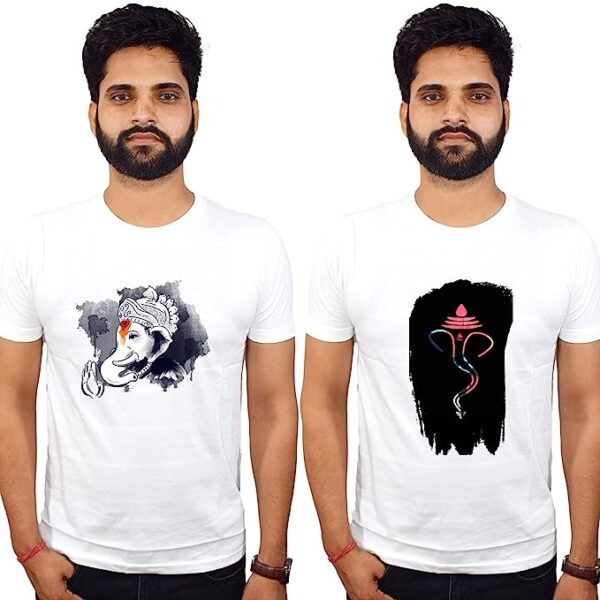 Beautiful Ganesha Printed Tshirt | White 100% Cotton |Devotional Tshirt |Ganpati Bappa ji Colorfull Print Tshirts for Men