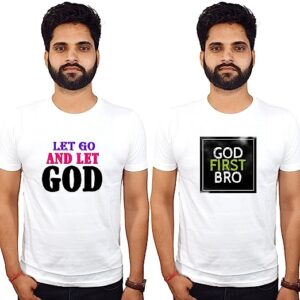 Men’s God First bro Text Printed Special Tshirt|White 100% Cotton Tshirt Casual Round Neck God Lover Half Sleeve Tshirts for Men