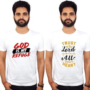 Men’s God and Trust Text Printed Tshirt | White Cotton Tshirt Casual devotional Text Round Neck Half Sleeve Tshirts