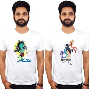 Shiv ji Print Tshirt with Text | Black Cotton |God Shiva Tshirt |Stylish Tshirt Casual Round Neck Half Sleeve Tshirts for Men