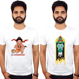 Jai Hanuman |White Cotton |Devotional Tshirt |Bajrang Bali Tshirt Casual Round Neck Half Sleeve Tshirts for Men